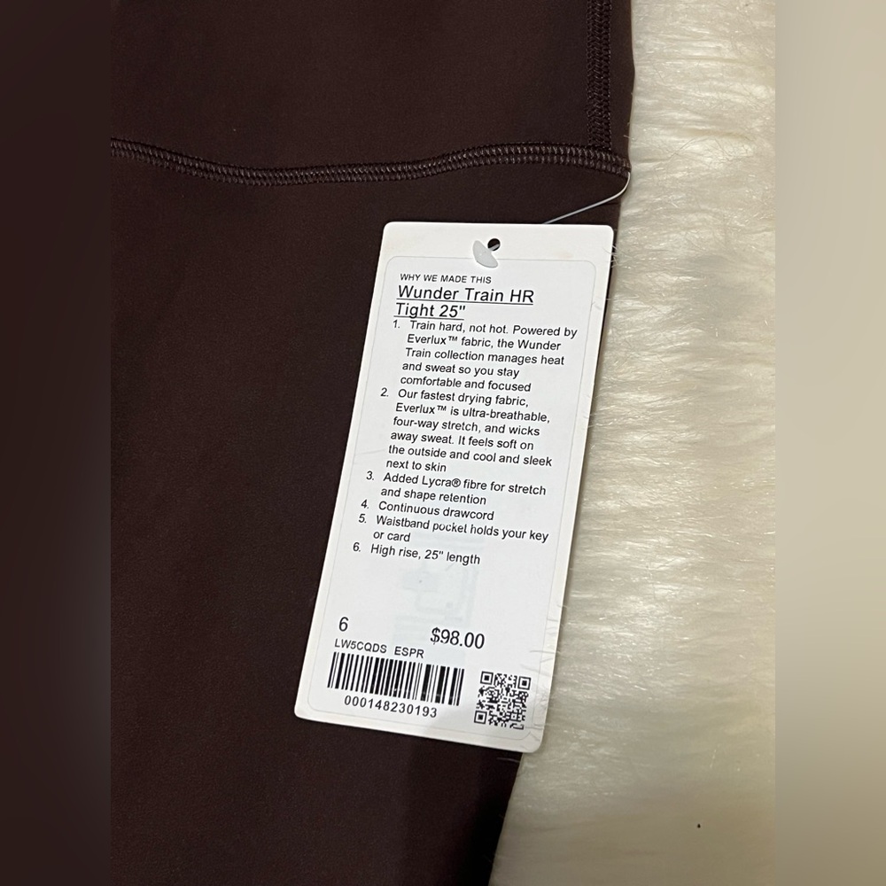 🆕Lululemon🍋Wunder Train High-Rise Tight 25" Color Espresso Sz 6 - Picture 9 of 10